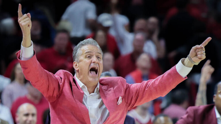 Razorbacks coach John Calipari on the sidelines against Alabama