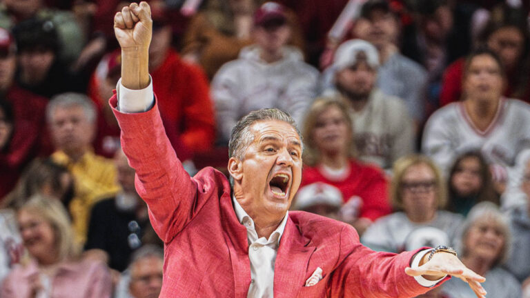 Razorbacks coach John Calipari on the sidelines against Alabama