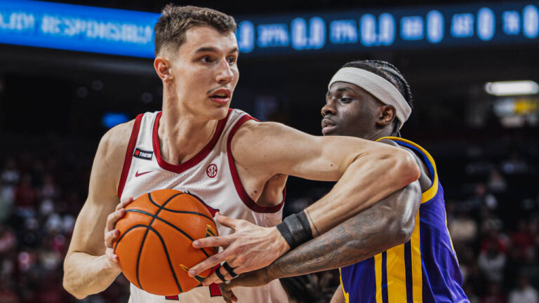 Razorbacks forward Zvonimir Ivisic against LSU