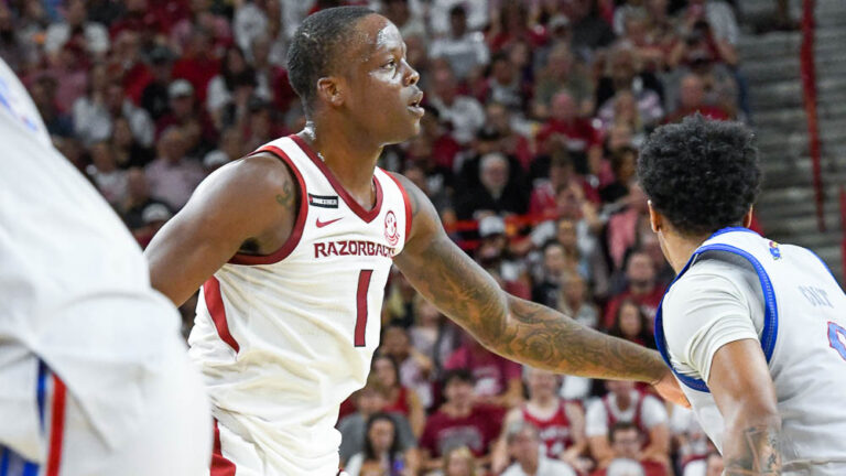 Razorbacks Johnell Davis. during preseason exhibition game with Kansas