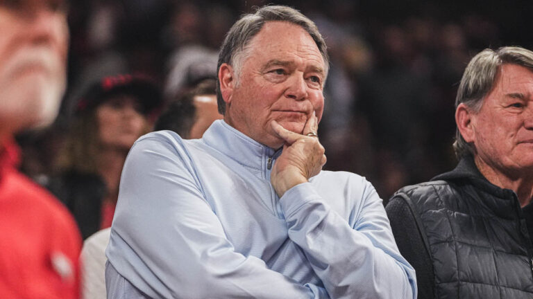 Former Razorbacks coach and player Houston Nutt watching game with Missouri