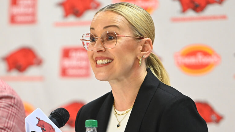New Arkansas Razorbacks coach Kelsi Musick at press conference formally announcing hiring