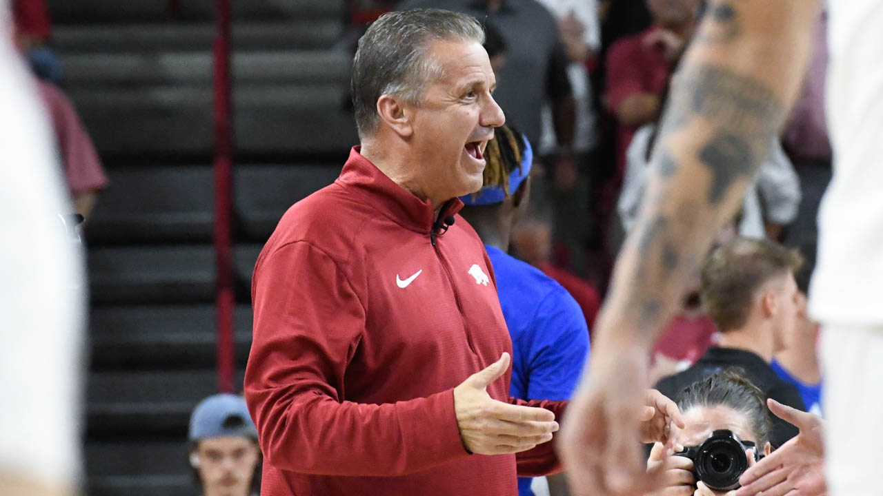 Razorbacks coach John Calipari before exhibition game with Kansas