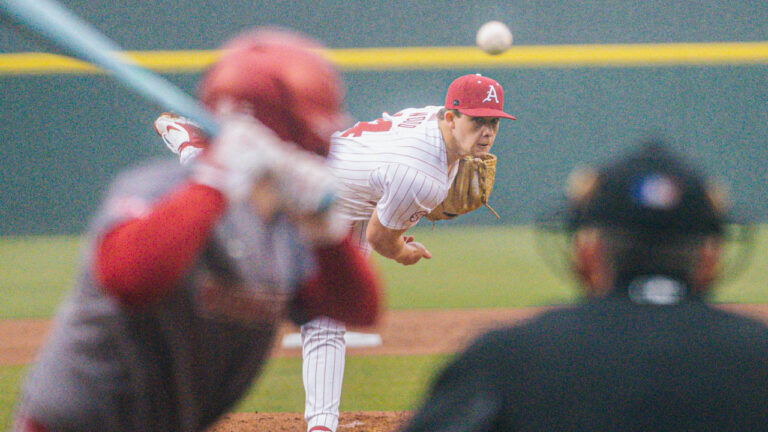 Razorbacks pitcher Gage Wod throws to the plate against Washington State