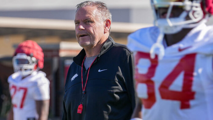 Razorbacks coach Sam Pittman during spring practices
