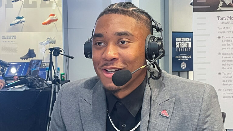 Razorbacks quarterback Taylen Green with Morning Rush at SEC Media Days
