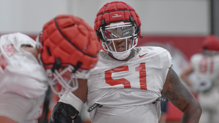 Razorbacks’ offensive lineman after Thursday’s sixth practice of preseason