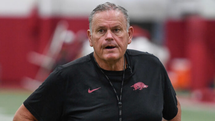 Arkansas Razorbacks coach Sam Pittman during preseason practices