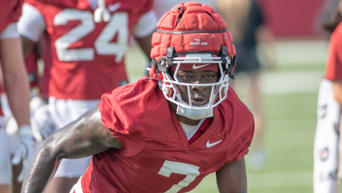 Arkansas Razorbacks linebacker Bradley Shaw during practices on the outdoor fields