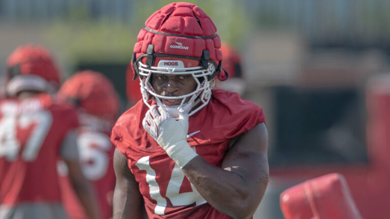 Razorbacks’ linebacker Stephen Dix and wide receiver Jalen Brown