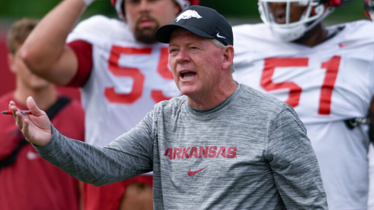 Razorbacks offensive coordinator Bobby Petrino on offense in preseason