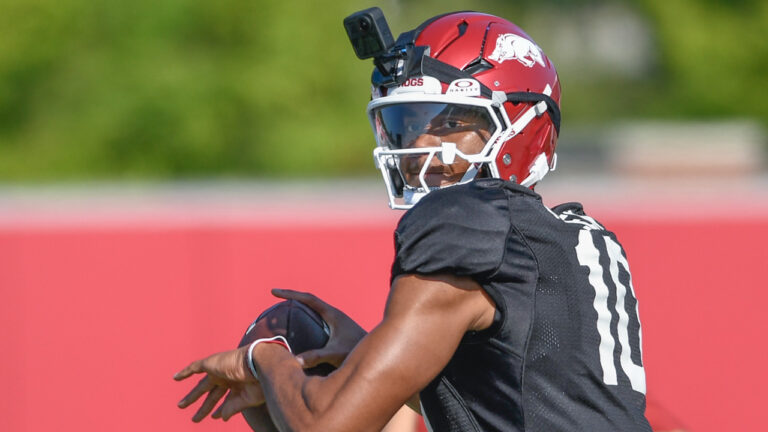 Razorbacks quarterback Taylen Green, defensive lineman Cam Ball