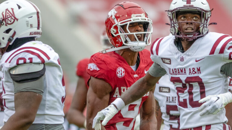 Razorbacks’ wide receiver O’Mega Blake, offensive lineman Corey Robinson