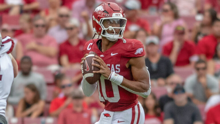 Razorbacks quarterback Taylen Green, defensive back Caleb Wooden
