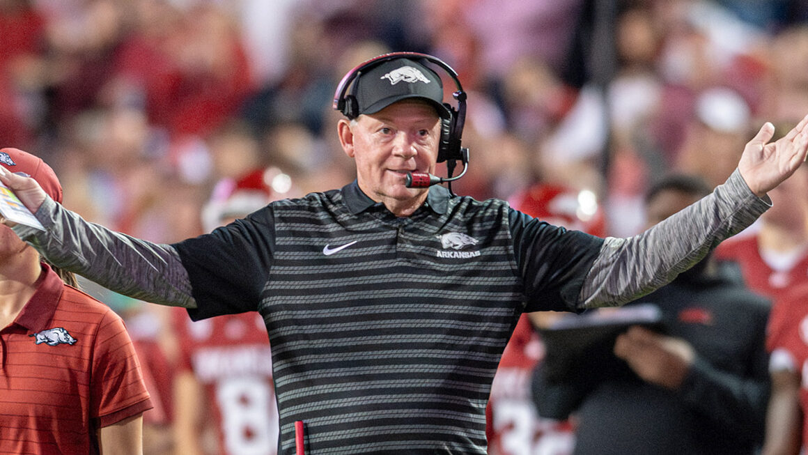 Arkansas Razorbacks coach Bobby Petrino on the sidelines during a game against the Texas A&M Aggies