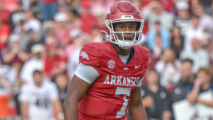 Arkansas Razorbacks quarterback KJ Jackson against the Texas A&M Aggies