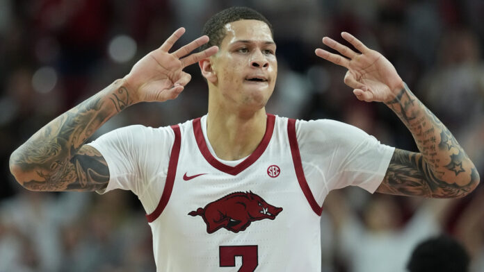 Arkansas Razorbacks forward Trevon Brazile after hitting big 3-pointer against Louisville Cardinals