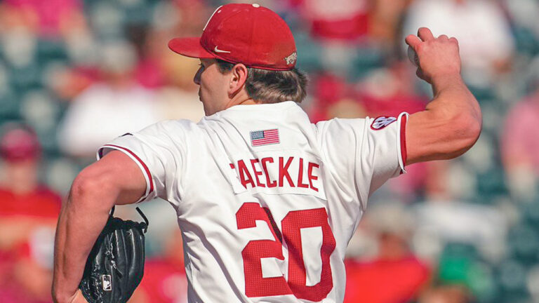 Gaeckle’s strong start carries Hogs past Stetson 7-1 Friday