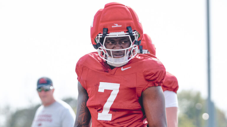 Razorbacks’ Ismael Cisse and Bradley Shaw after Saturday’s scrimmage