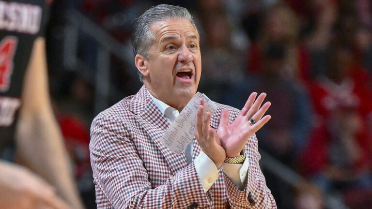 Razorbacks coach John Calipari on the sidelines against Fresno State at Simmons Bank Arena in North Little Rock, Ark.