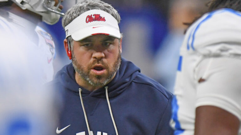 Ole Miss coach Pete Golding looks on prior to the College Football Playoff Quarterfinal at the Allstate Sugar Bowl game against the Georgia Bulldogs