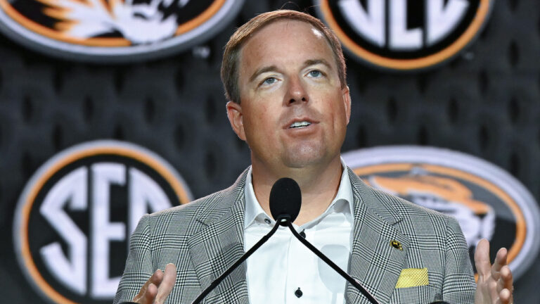 Missouri coach Eliah Drinkwitz at SEC Media Days in Tampa, Fla.