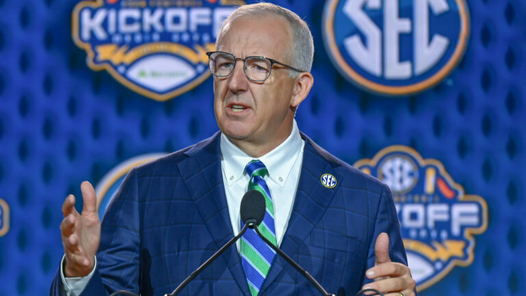 SEC commissioner Greg Sankey at SEC Media Days on Monday, in Tampa, Fla.