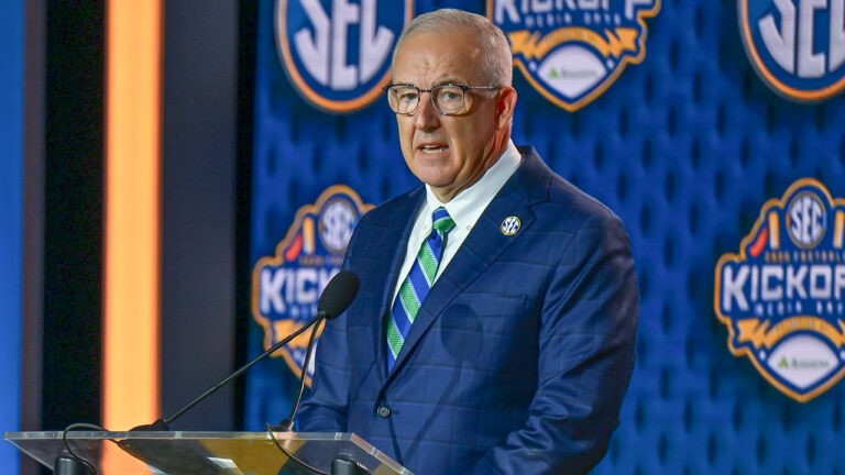 SEC commissioner Greg Sankey at SEC Media Days on Monday, in Tampa, Fla.