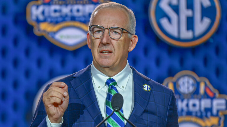 SEC commissioner Greg Sankey at SEC Media Days on Monday, in Tampa, Fla.