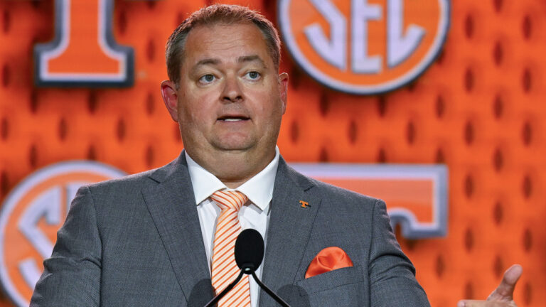 Tennessee coach Josh Heupel. at SEC Media Days at Tampa, Fla.