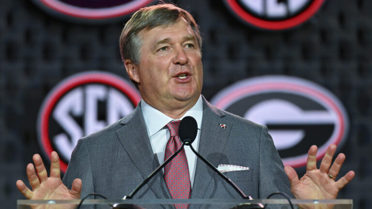 Georgia coach Kirby Smart at SEC Media Days in Tampa, Fla.
