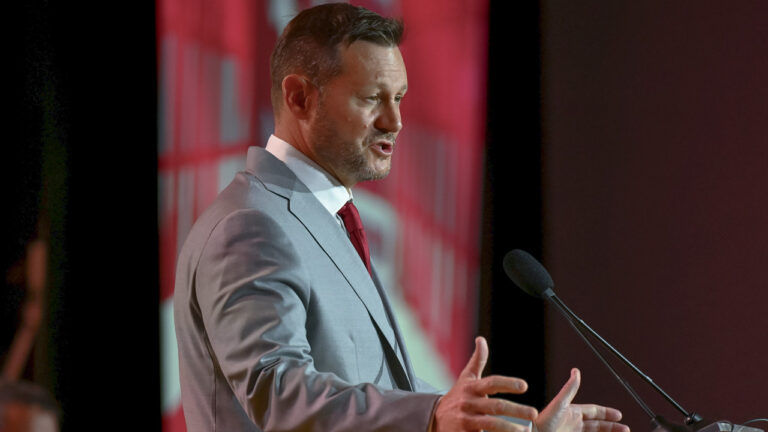 Arkansas coach Ryan Silverfield at SEC Media Days