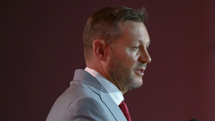 Arkansas coach Ryan Silverfield at SEC Media Days in Tampa, Fla.