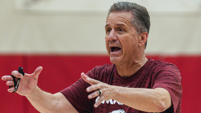 Arkansas coach John Calipari at a summer practice