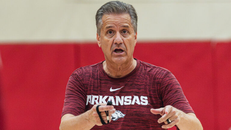 Arkansas coach John Calipari at a summer practice