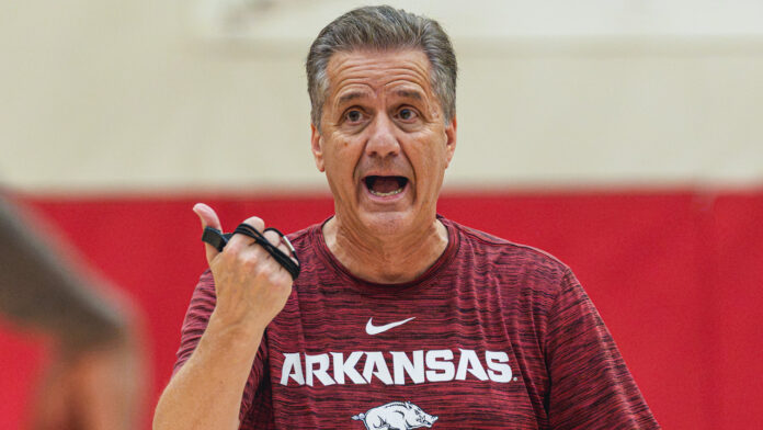 Arkansas coach John Calipari at a summer practice