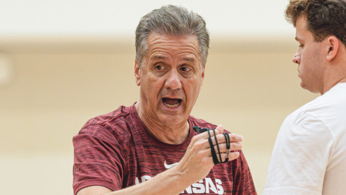 Arkansas coach John Calipari at a summer practice
