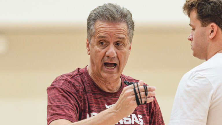 Arkansas coach John Calipari at a summer practice