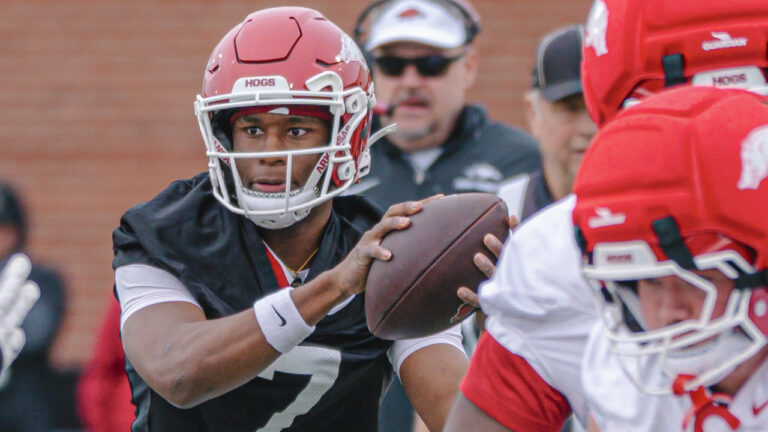 Arkansas Razorbacks quarterback KJ Jackson during spring practice