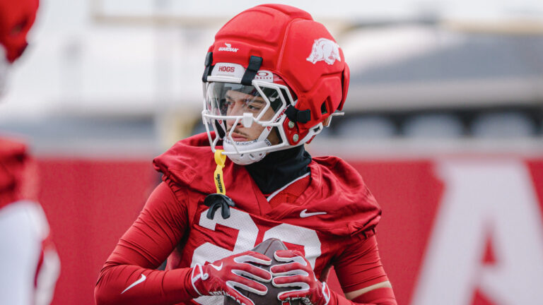 Arkansas Razorback freshman Tay Lockett during spring practices in Fayetteville, Ark.