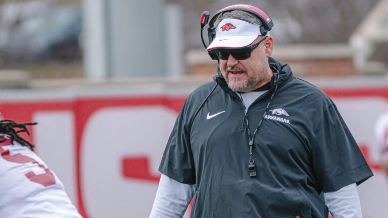 Arkansas Razorbacks offensive coordinator Tom Cramsey during spring practices