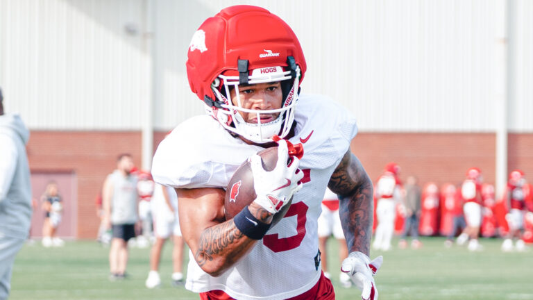 Razorback running back Sutton Smith during spring practice drills in Fayetteville, Ark.