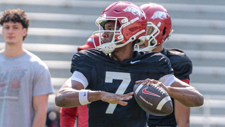 Arkansas Razorbacks quarterback KJ Jackson during a spring scrimmage in Fayetteville, Ark.