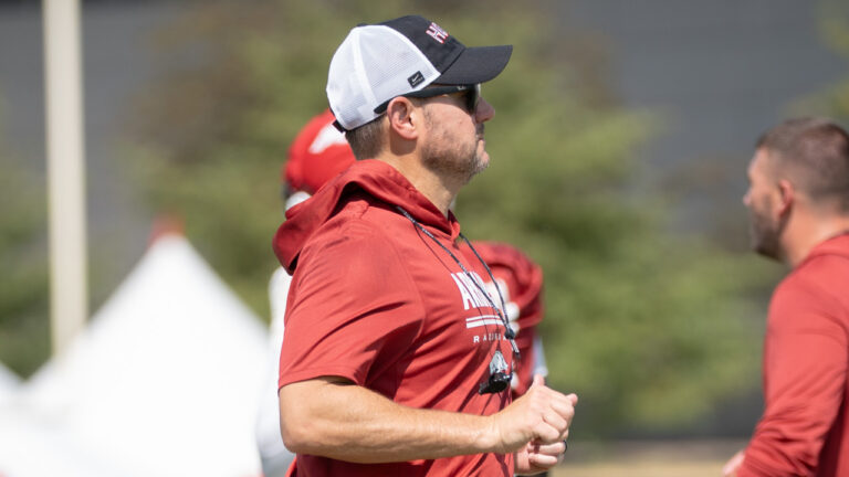Ryan Silverfield during Razorbacks' fall camp.