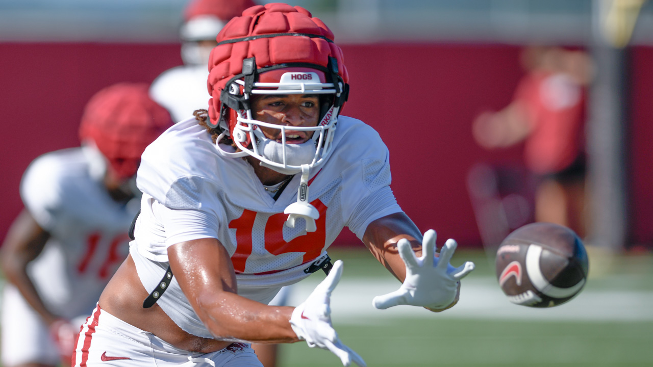 Razorbacks wide receiver AJ Jordan during fall camp practice
