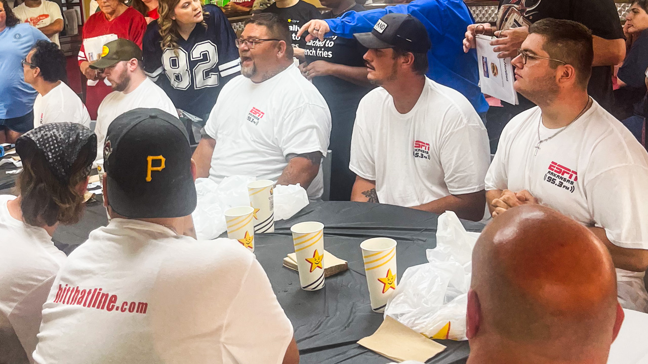 Contestants ready to start the 2026 Hardee's Monster Burger contest.