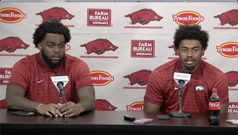 Hogs’ defensive back Carter Stoutmire, defensive lineman Steven Soles