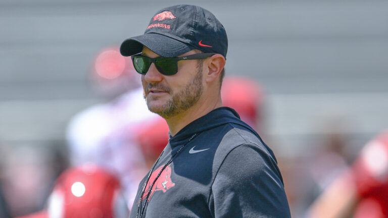 Arkansas Razorback coach Ryan Silverfield during Red-White game in Fayetteville, Ark.