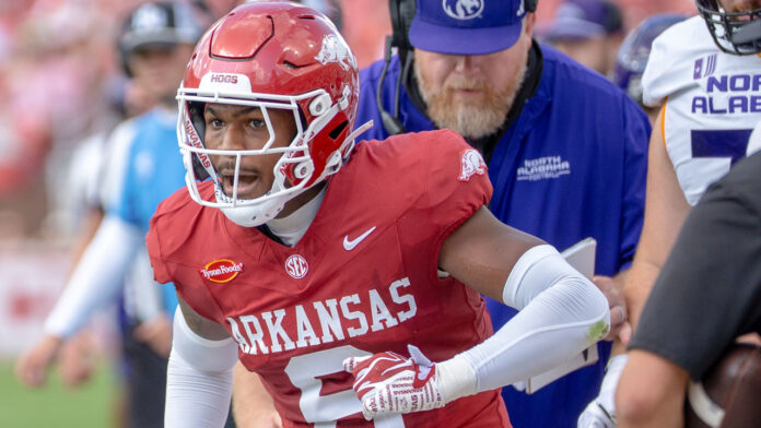 Arkansas Razorbacks wide receiver Chris Marshall during game against North Alabama at Razorback Stadium