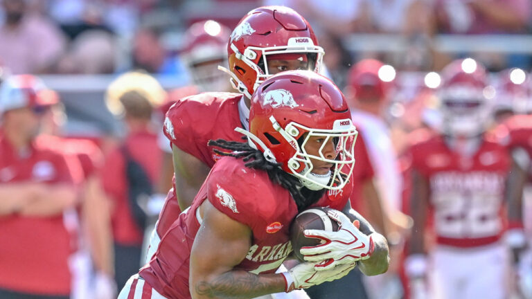 Arkansas Razorbacks quarterback KJ Jackson and running back Sutton Smith against North Alabama